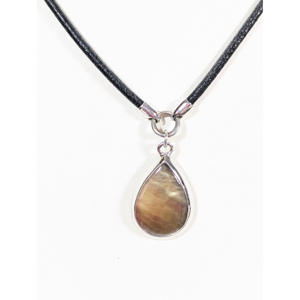 Lia Sophia De Orse‎ Necklace Abalone Shell Teardrop Pendant 19" Silver Tone Boho